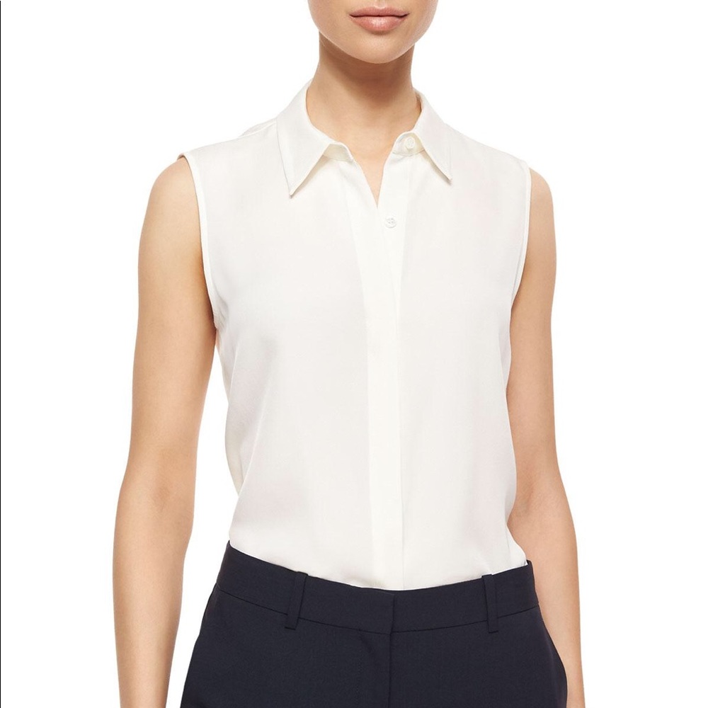 theory ivory white silk button-up NWOT